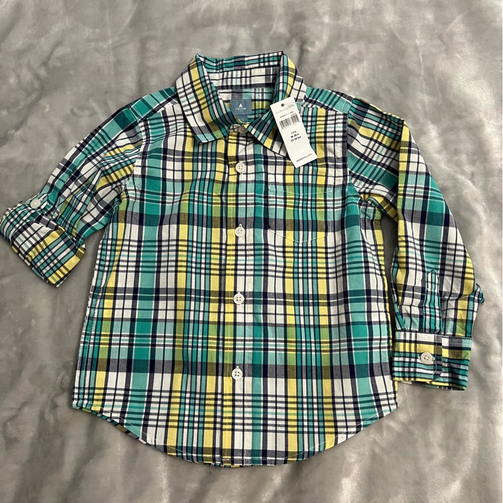 Gap factory long roll tab sleeve boys button up shirt